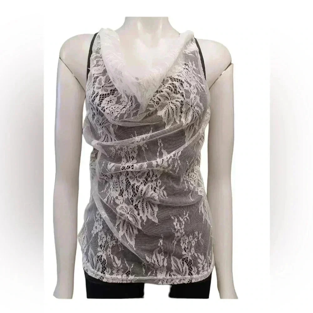 Dressfo Sleeveless Grey White  Lace Overlay Top Size Small - Picture 2 of 8